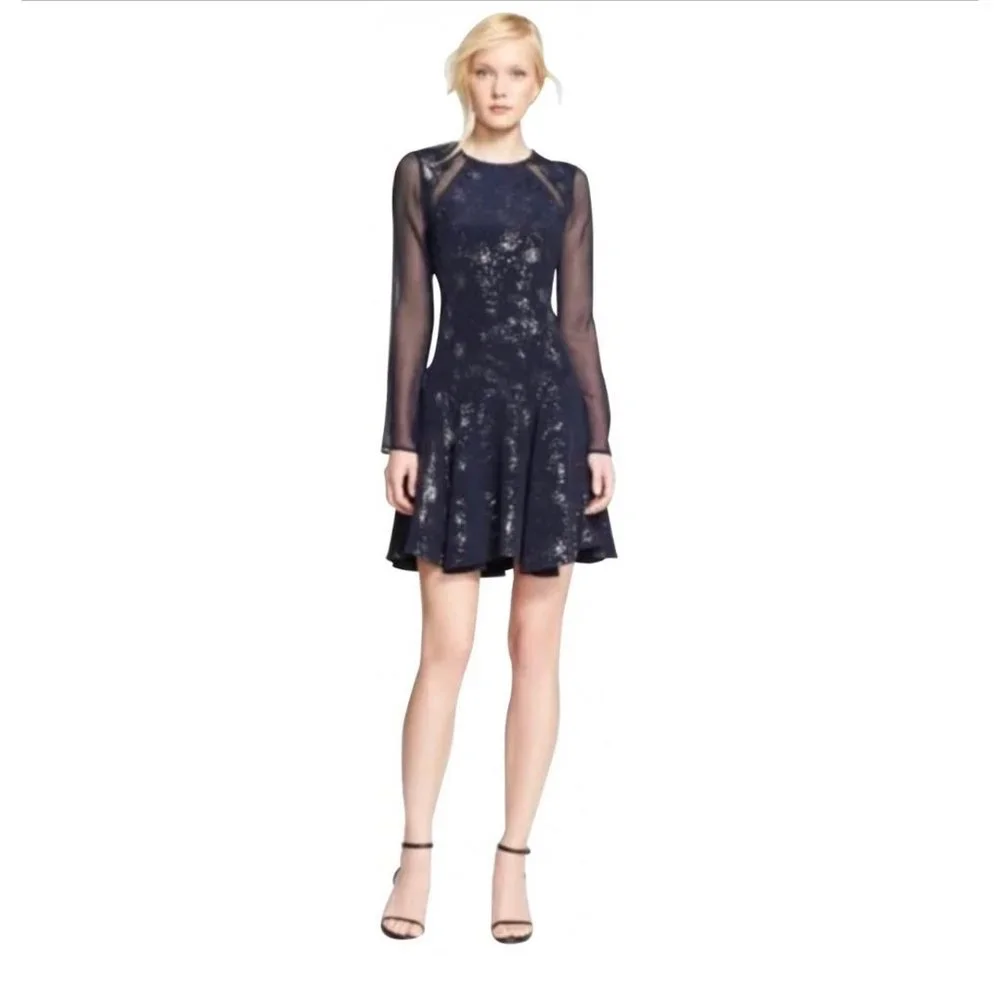 Rebecca Taylor Foil Silk Fit and Flare Dress 10 - Picture 3 of 9